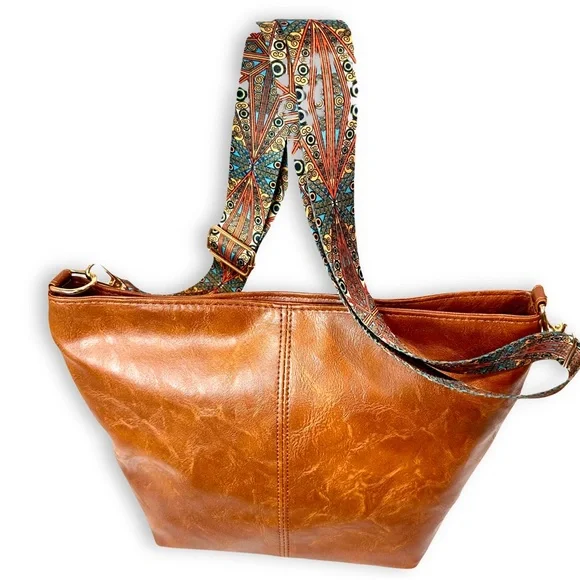 NEW Boho Brown Everyday Casual Crossbody with Art Deco-Inspired Rich Strap | NWT - Picture 7 of 8